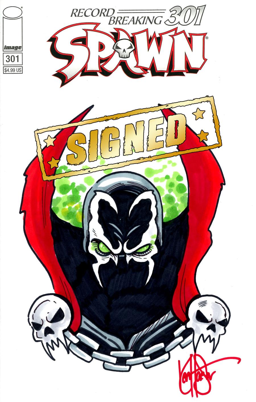 Spawn #301 Cover T DF Variant Blank Cover Signed & Remarked By Ken Haeser