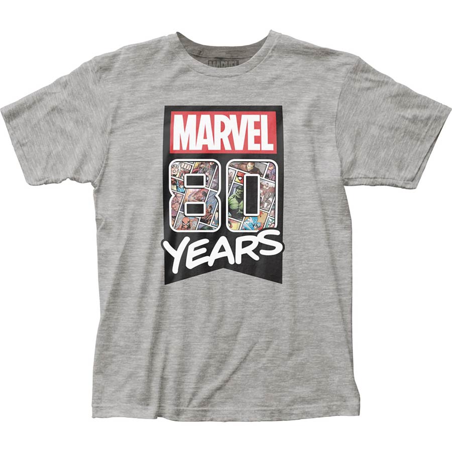 Marvel Comics 80 Years Gray T-Shirt Large