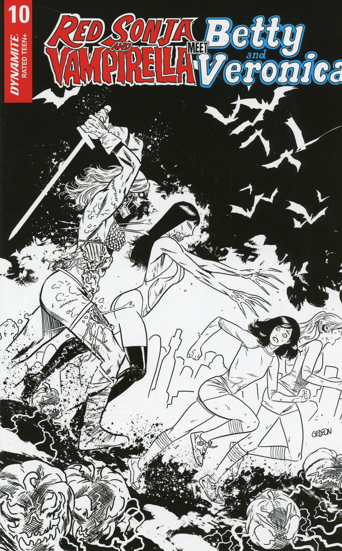 Red Sonja And Vampirella Meet Betty And Veronica #10 Cover J Incentive Juan Gedeon Zombie Black & White Cover