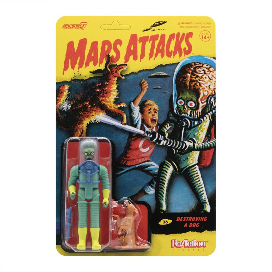 Mars Attacks Wave 1 ReAction Figure - Mars Alien With Gun And Burning Dog