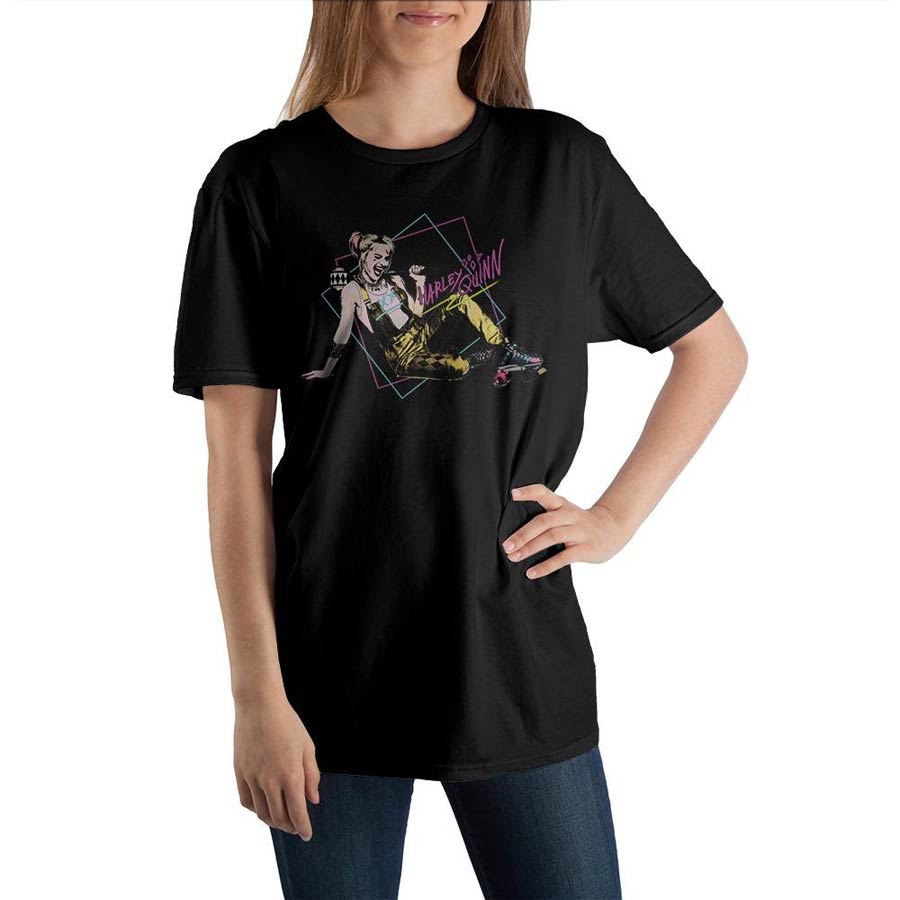 Birds Of Prey Movie Harley Quinn Neon Square Black T-Shirt Large