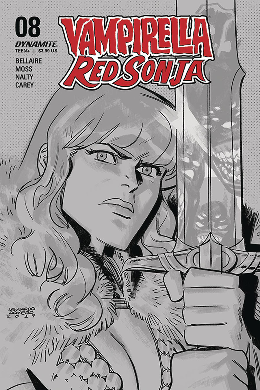 Vampirella Red Sonja #8 Cover Q Incentive Leonardo Romero Black & White Cover