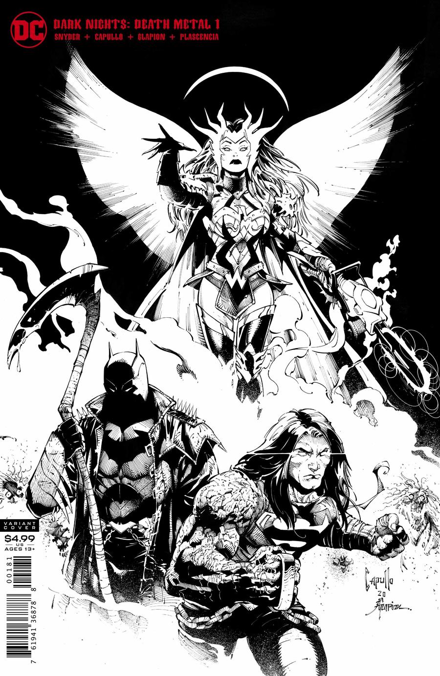 Dark Nights Death Metal #1 Cover E Variant Greg Capullo & Jonathan Glapion Midnight Party Black & White Cover