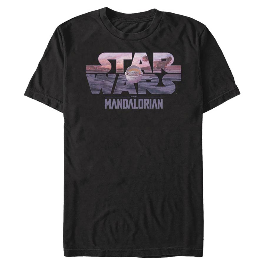 Star Wars The Mandalorian Logo With The Child Black T-Shirt Large