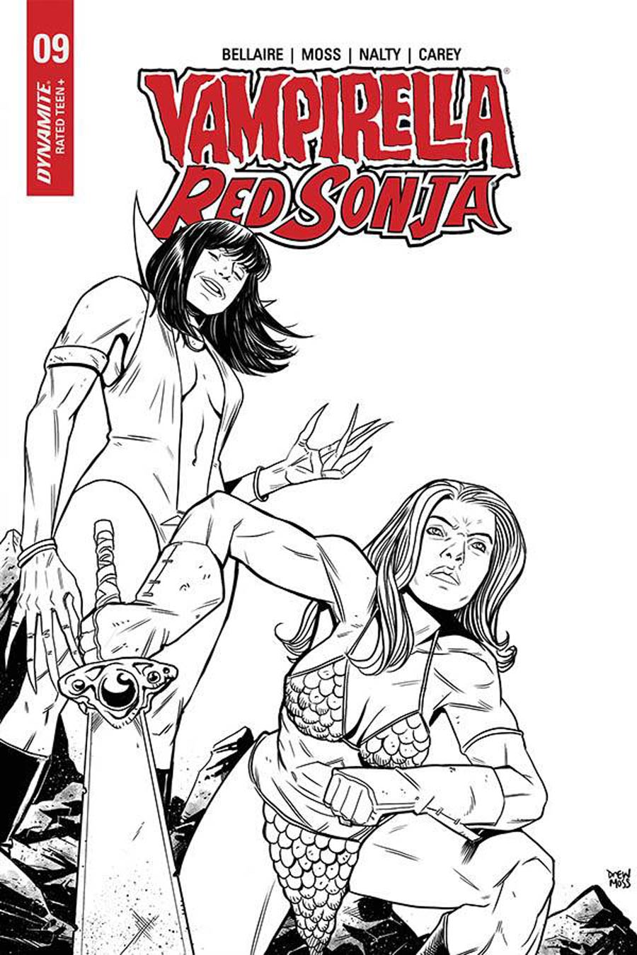 Vampirella Red Sonja #9 Cover I Incentive Drew Moss Then And Now Black & White Cover