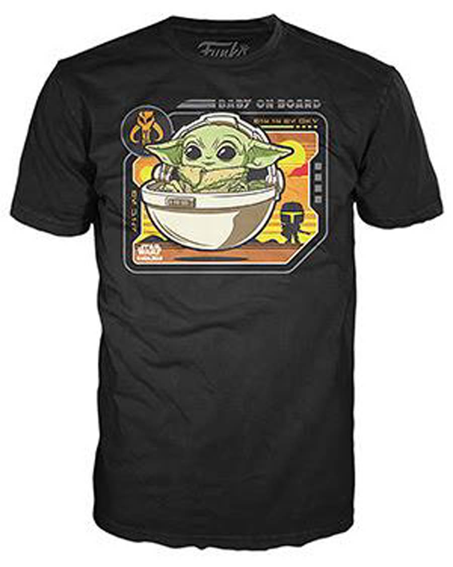 Funko Tees Star Wars The Mandalorian The Child Baby On Board Black T-Shirt Large