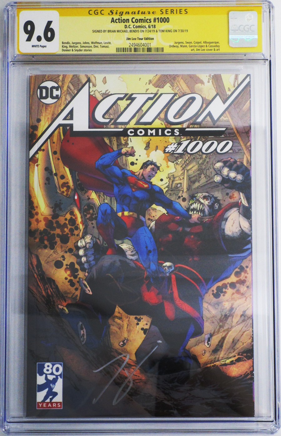 Action Comics Vol 2 #1000 Cover Z-Z-D Variant Jim Lee Tour Cover CGC SS 9.6 Signed By Brian Michael Bendis And Tom King