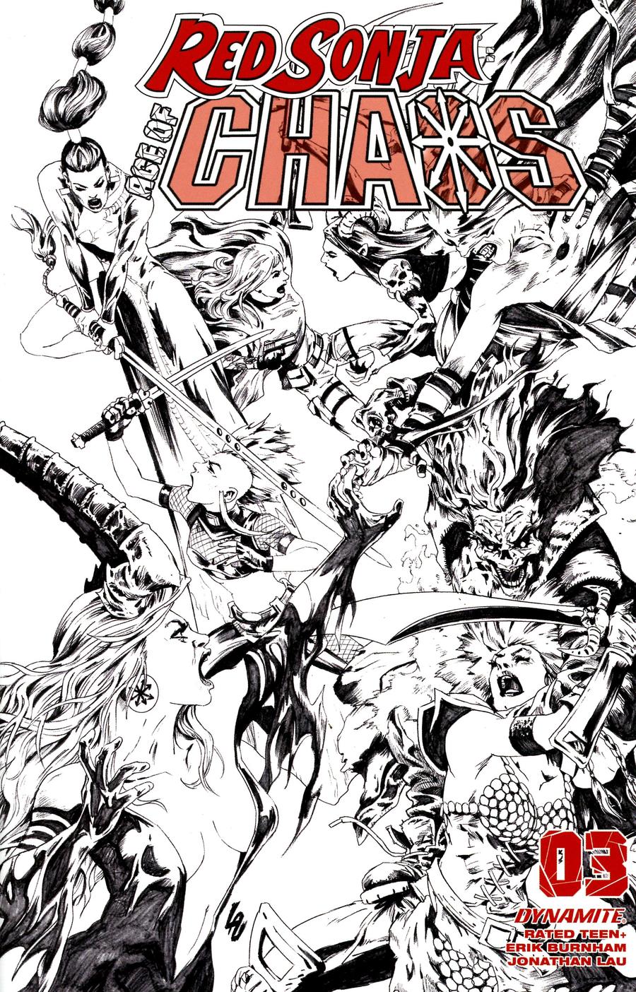 Red Sonja Age Of Chaos #3 Cover R Incentive Jonathan Lau Black & White Cover