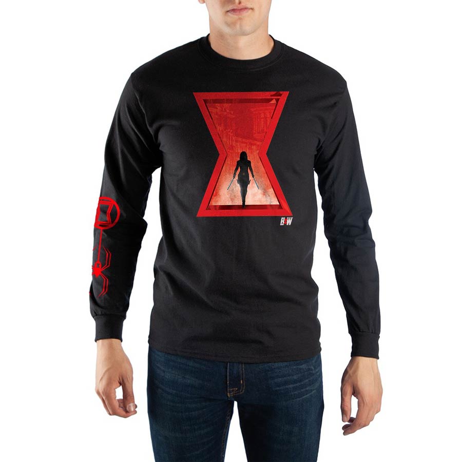 Marvel Black Widow Hourglass With Silhouette Black Long Sleeve Shirt XX-Large