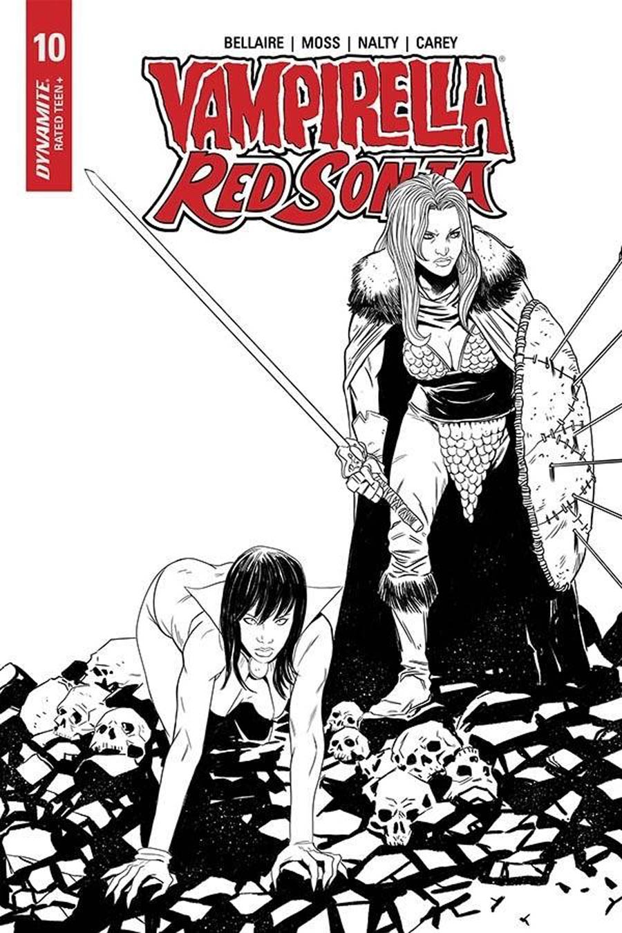 Vampirella Red Sonja #10 Cover I Incentive Drew Moss Then And Now Black & White Cover