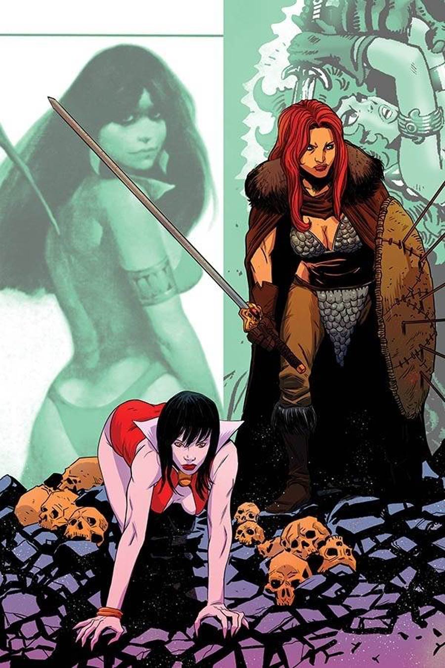 Vampirella Red Sonja #10 Cover P Incentive Drew Moss Then And Now Virgin Cover