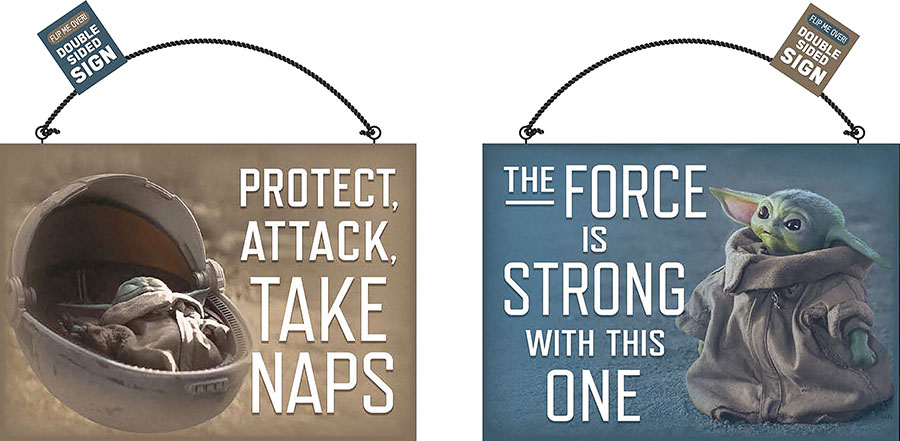 Star Wars The Mandalorian Two-Sided Wooden Sign - The Child Napping