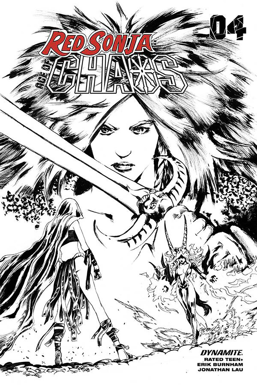Red Sonja Age Of Chaos #4 Cover R Incentive Jonathan Lau Black & White Cover