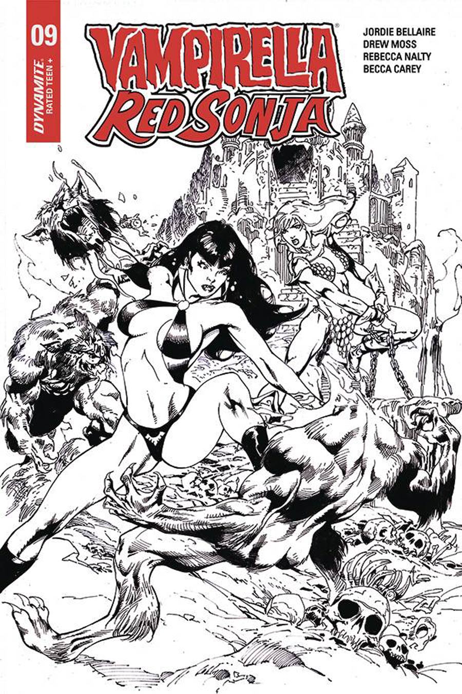 Vampirella Red Sonja #9 Cover H Incentive Roberto Castro Black & White Cover