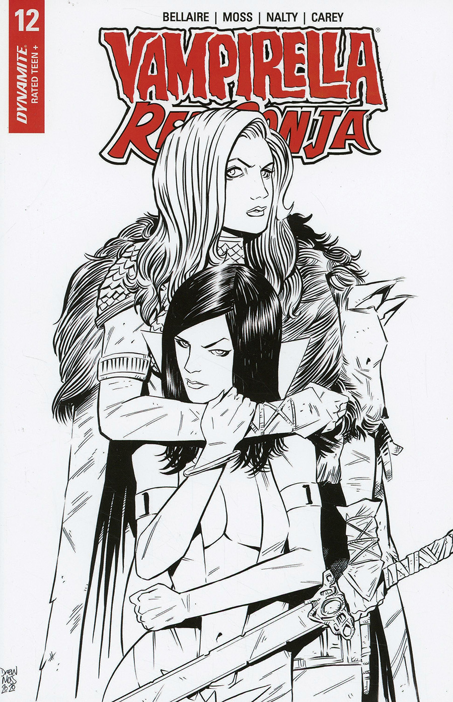 Vampirella Red Sonja #12 Cover I Incentive Drew Moss Then And Now Black & White Cover