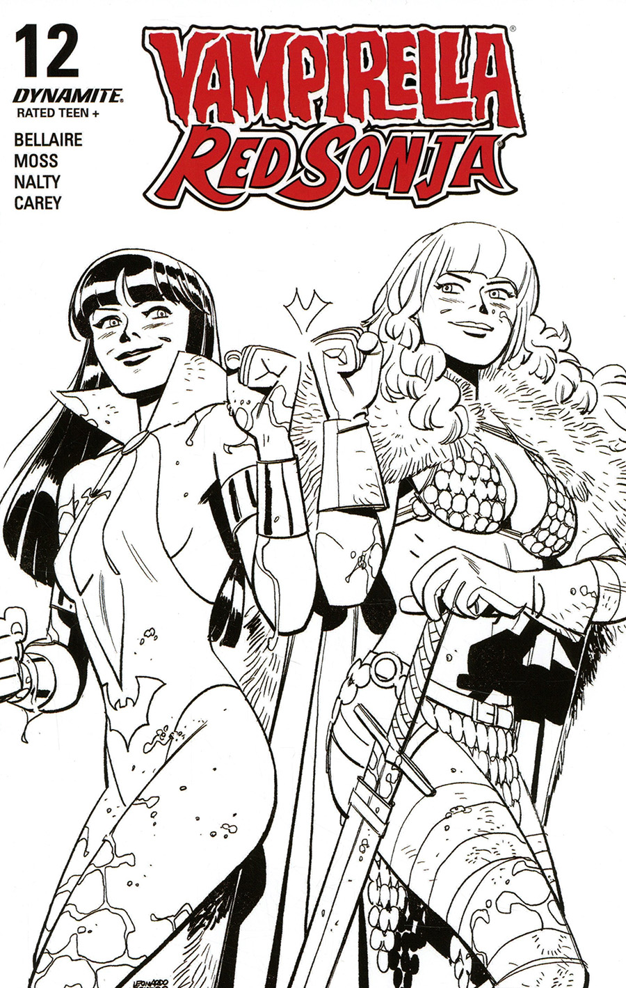 Vampirella Red Sonja #12 Cover Q Incentive Leonardo Romero & Jordie Bellaire Black & White Cover