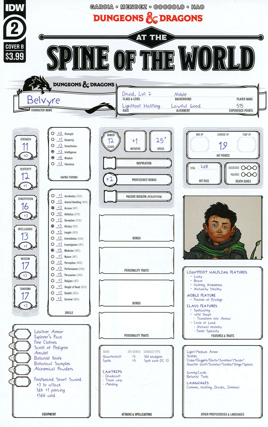 Dungeons & Dragons At The Spine Of The World #2 Cover B Variant Character Sheet Cover