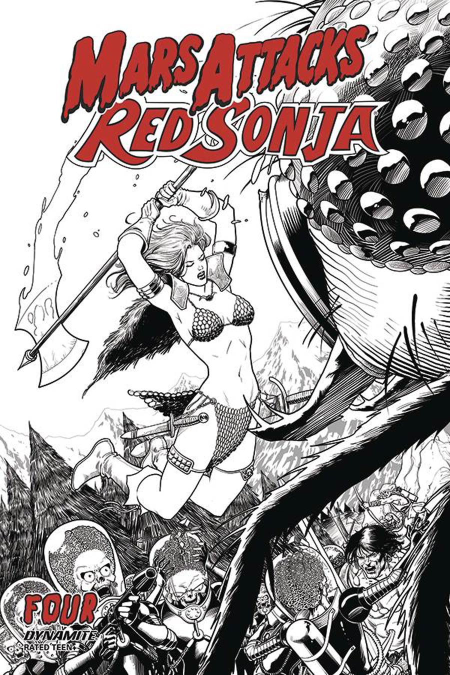 Mars Attacks Red Sonja #4 Cover E Incentive Barry Kitson Black & White Cover