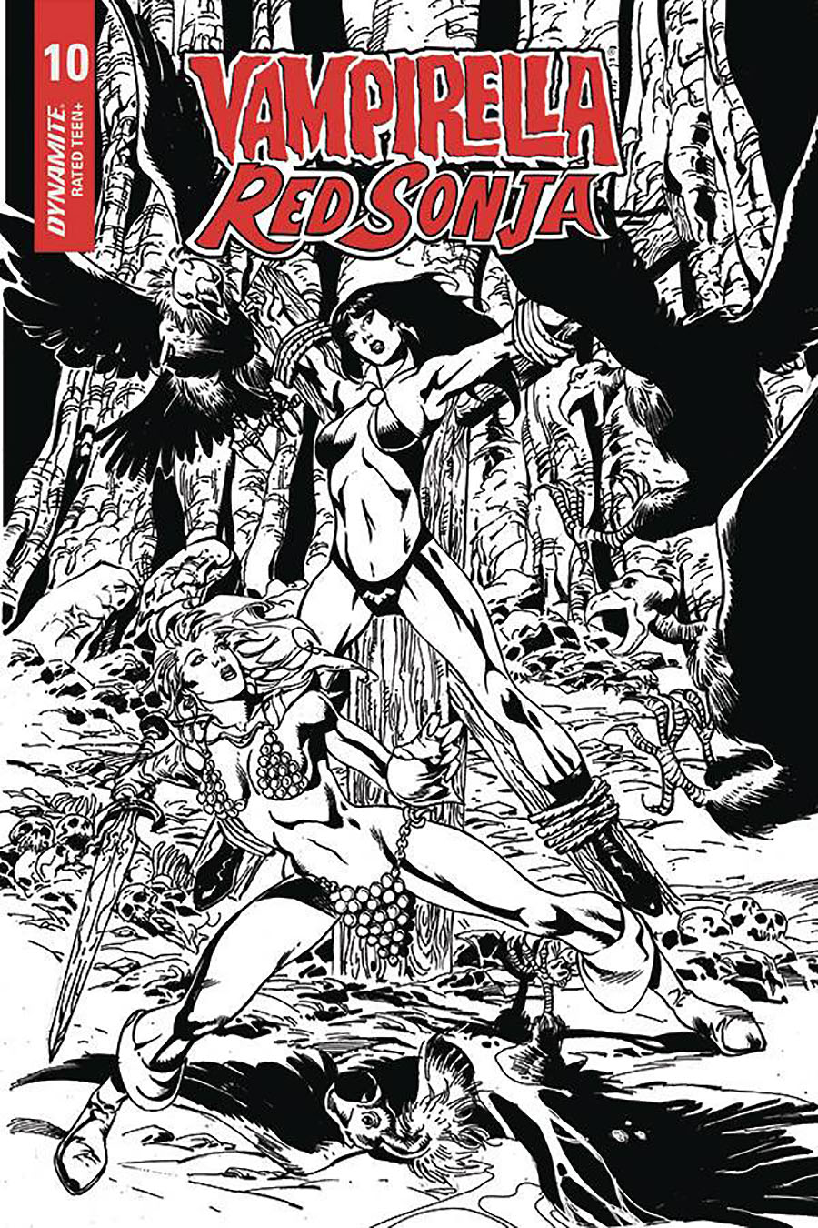 Vampirella Red Sonja #10 Cover G Incentive Roberto Castro Black & White Cover