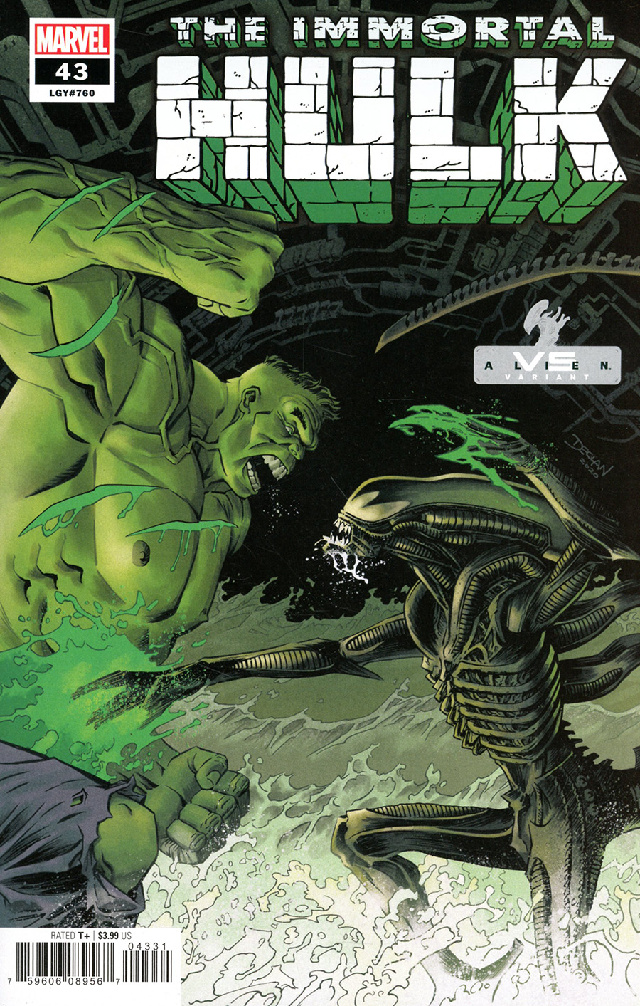 Immortal Hulk #43 Cover B Variant Declan Shalvey Marvel vs Alien Cover