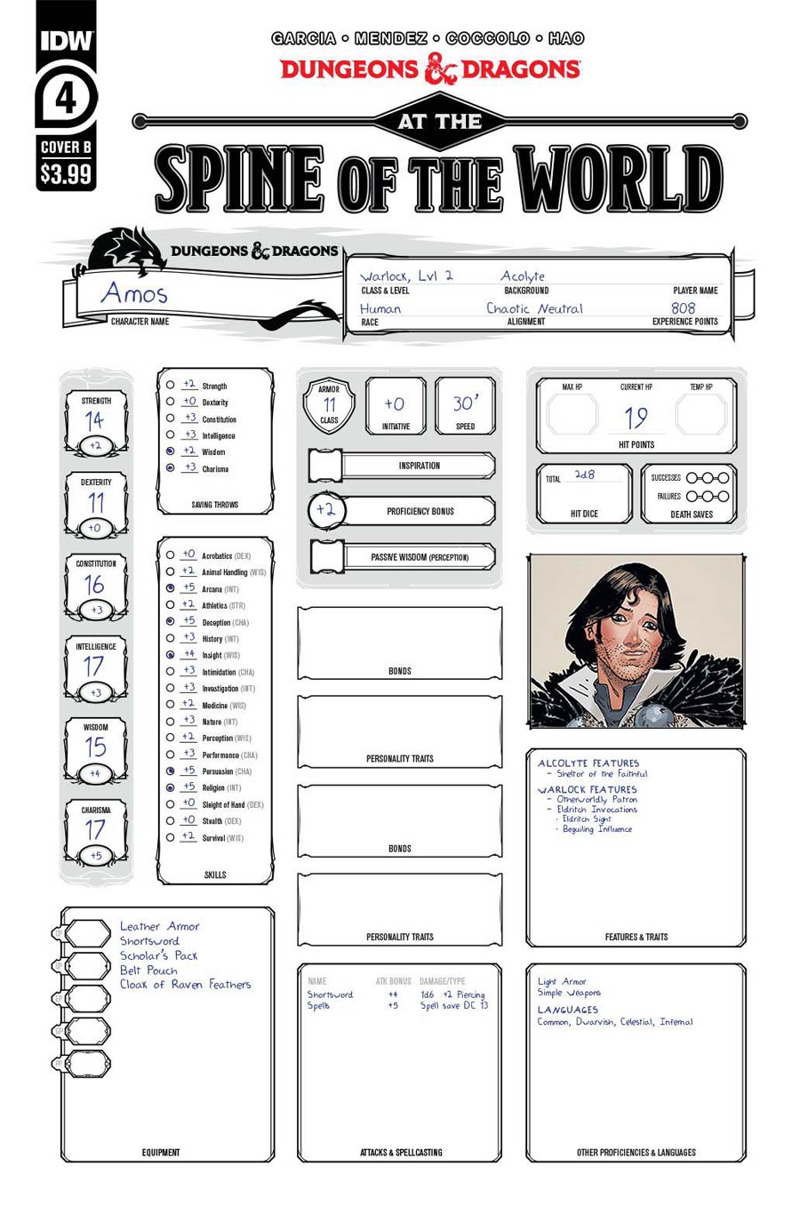 Dungeons & Dragons At The Spine Of The World #4 Cover B Variant Character Sheet Cover