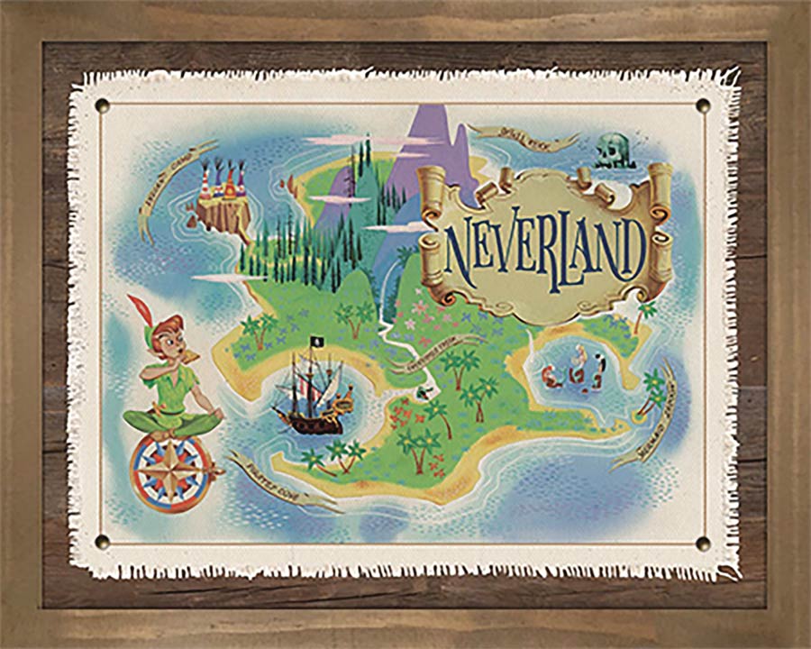 Disney Map Wood Framed Poster - Peter Pan