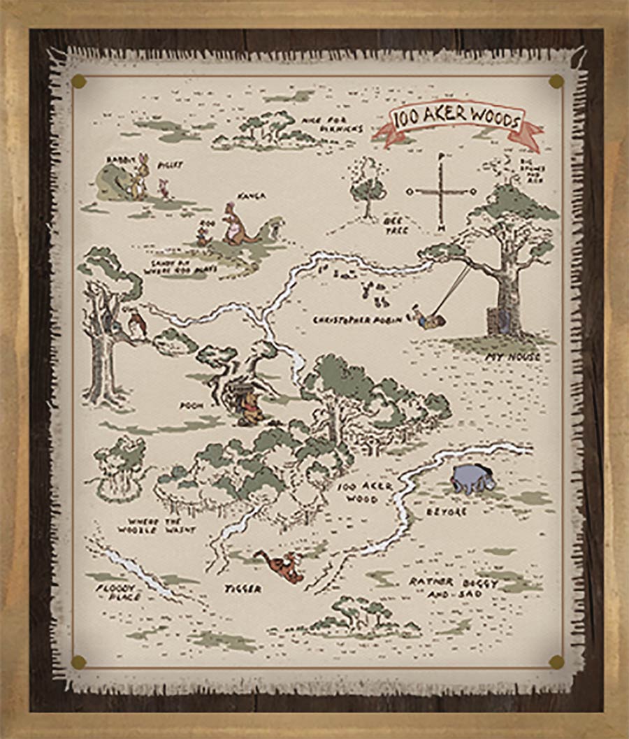 Disney Map Wood Framed Poster - Winnie-The-Pooh Hundred Acre