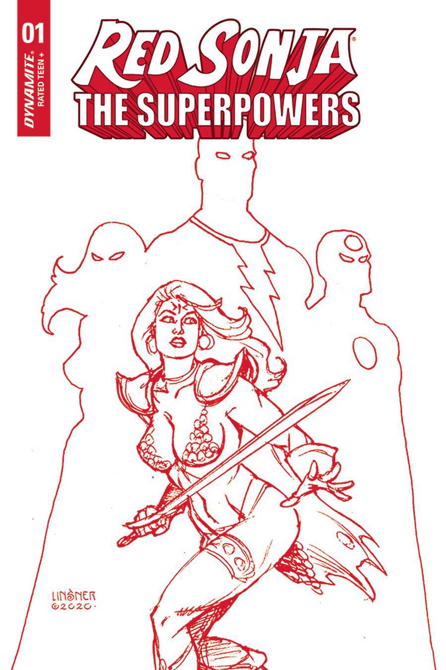 Red Sonja The Superpowers #1 Cover Z-D Ultra-Premium Limited Edition Joseph Michael Linsner Crimson Red Line Art Cover