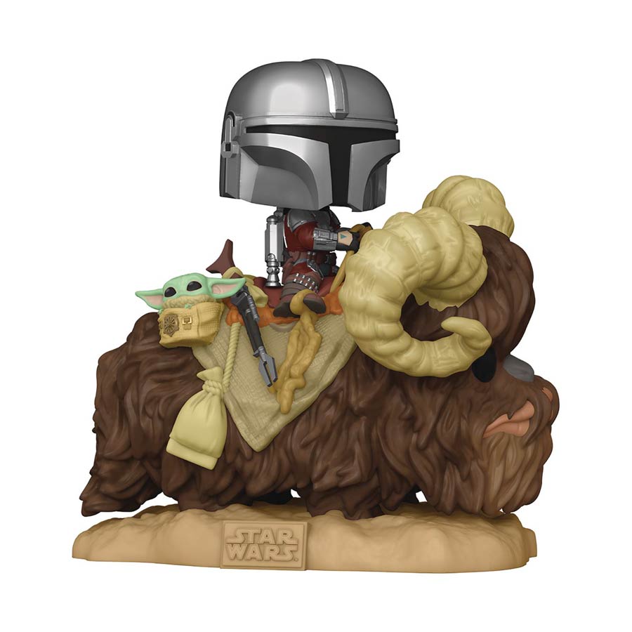 POP Deluxe Star Wars The Mandalorian The Mandalorian On Bantha With The Child In Bag Vinyl Bobble Head