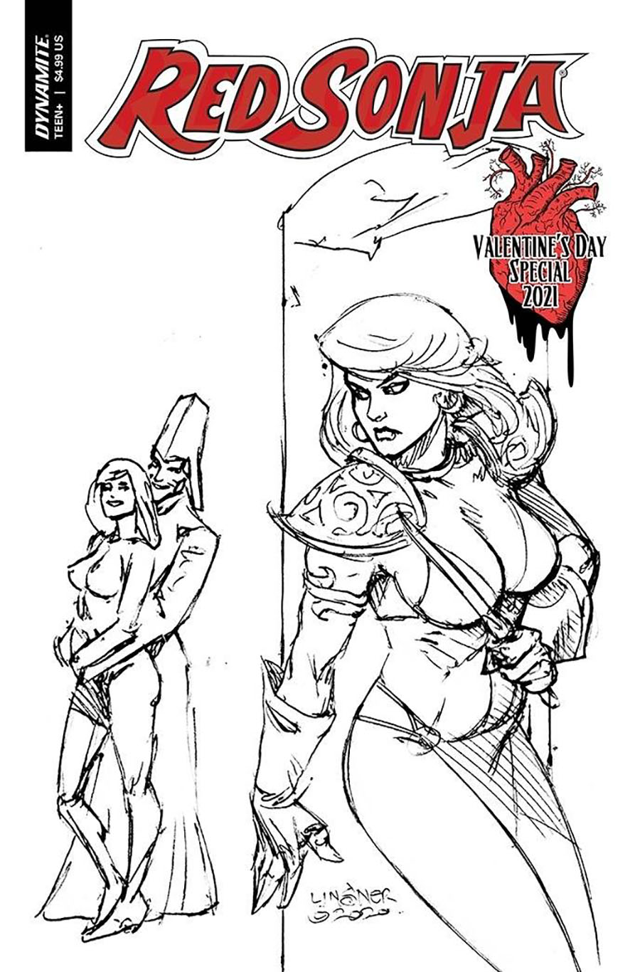Red Sonja Valentines Special One Shot Cover F Incentive Joseph Michael Linsner Black & White Cover