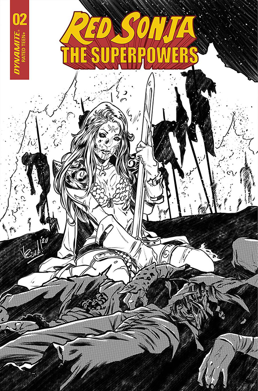 Red Sonja The Superpowers #2 Cover P Incentive Vincenzo Federici Black & White Cover