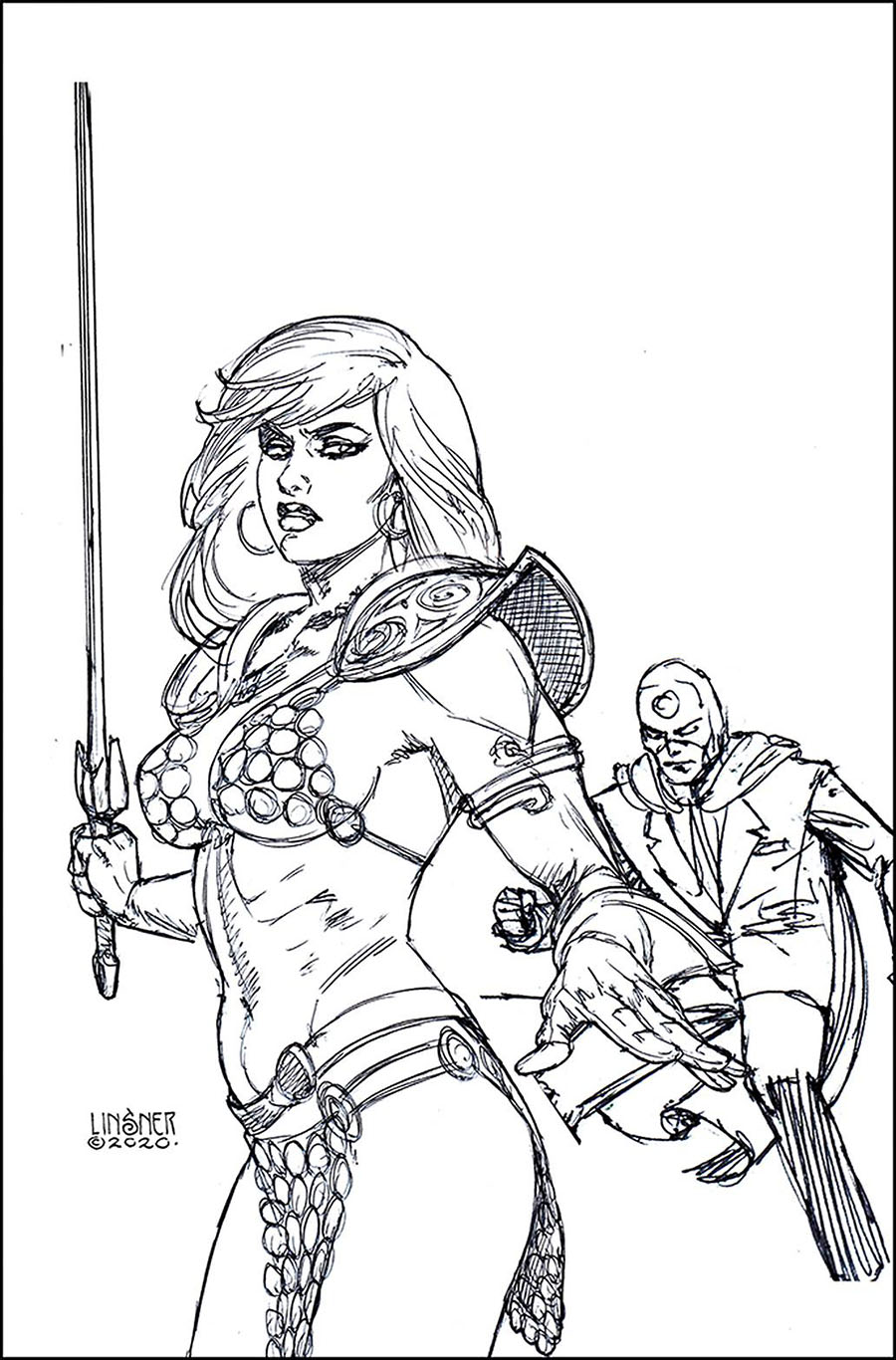 Red Sonja The Superpowers #2 Cover T Incentive Joseph Michael Linsner Black & White Virgin Cover
