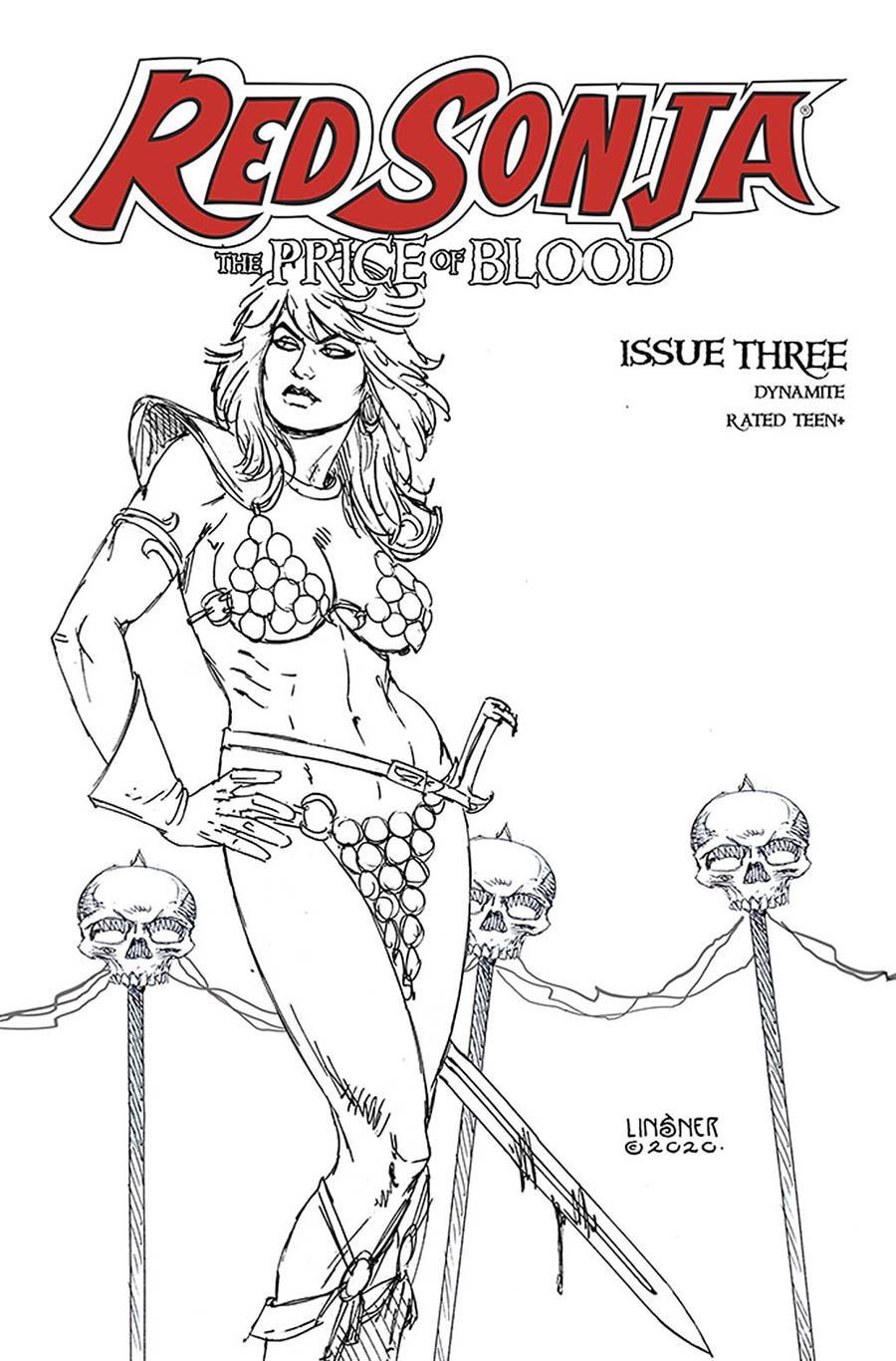 Red Sonja Price Of Blood #3 Cover L Incentive Joseph Michael Linsner Black & White Cover