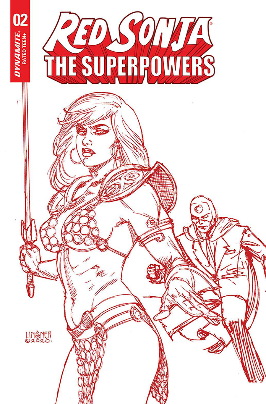 Red Sonja The Superpowers #2 Cover Z-B Ultra-Premium Limited Edition Joseph Michael Linsner Crimson Red Line Art Cover