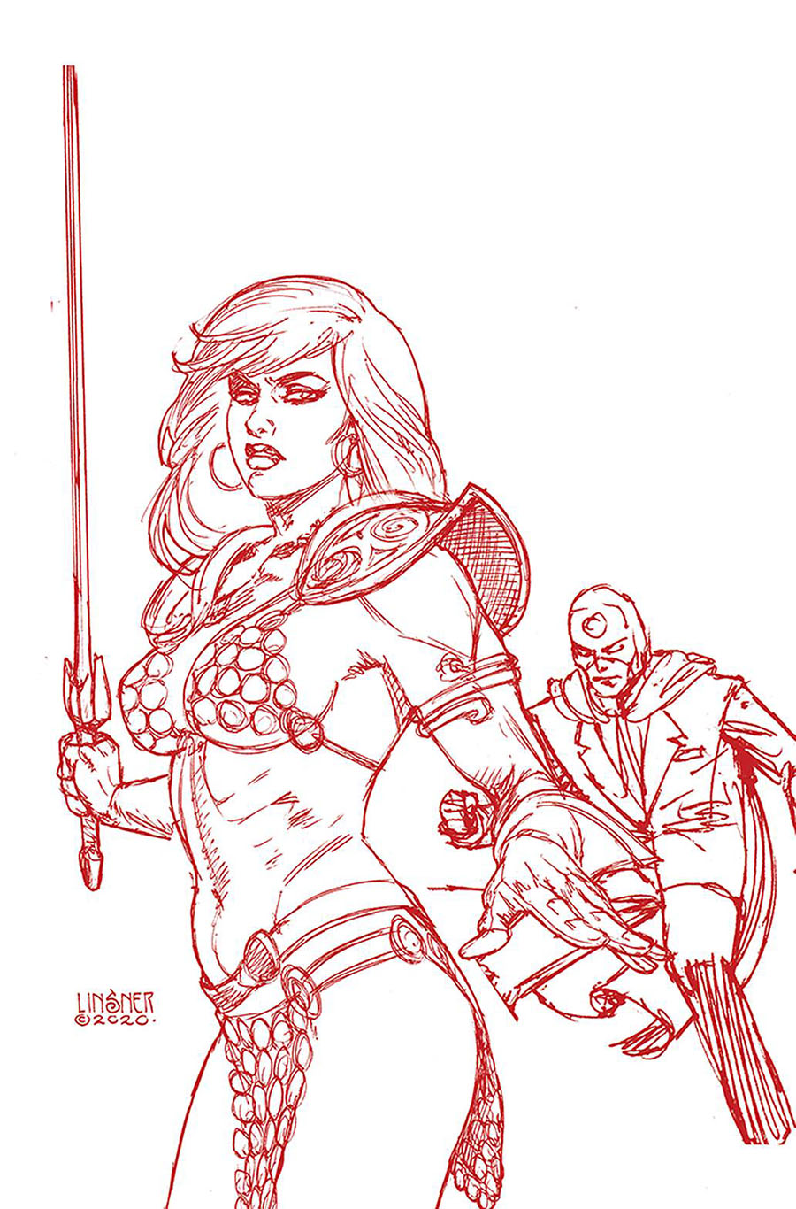 Red Sonja The Superpowers #2 Cover Z-C Ultra-Premium Limited Edition Joseph Michael Linsner Crimson Red Line Art Virgin Cover
