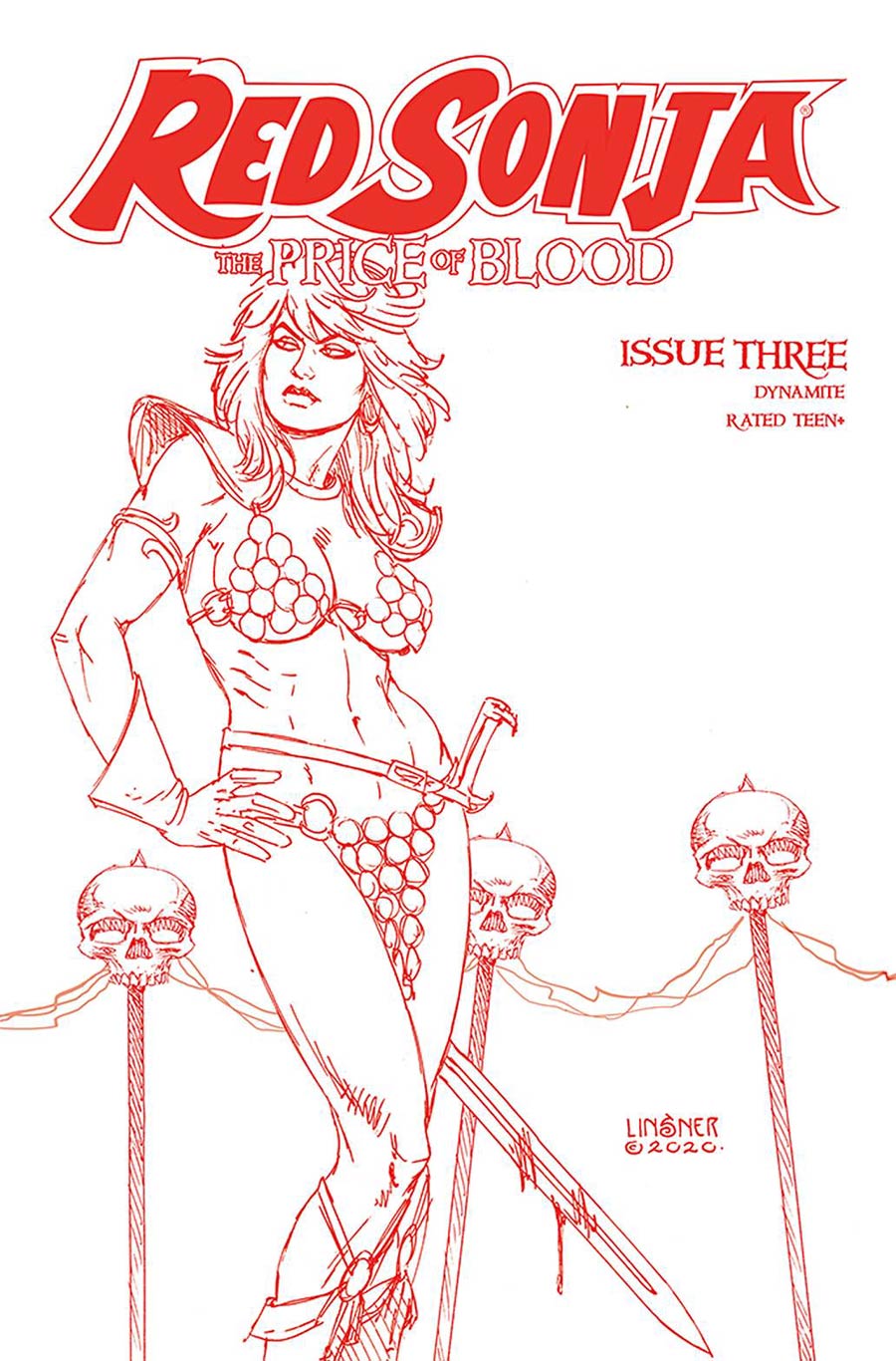 Red Sonja Price Of Blood #3 Cover R Ultra-Premium Limited Edition Joseph Michael Linsner Crimson Red Line Art Cover