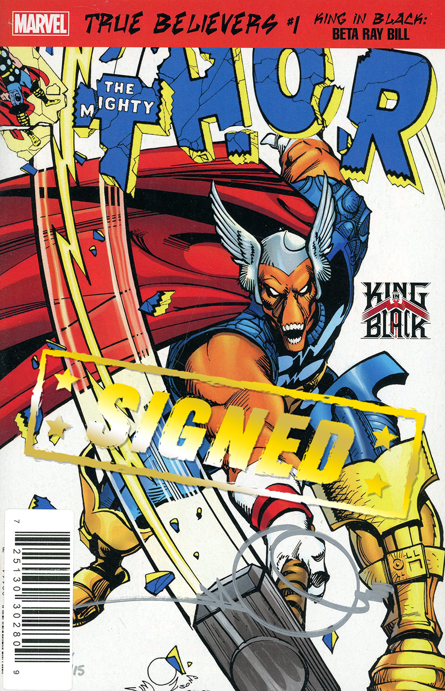 True Believers King In Black Beta Ray Bill #1 Cover B DF Mjolnir Silver Signature Series Signed By Walter Simonson