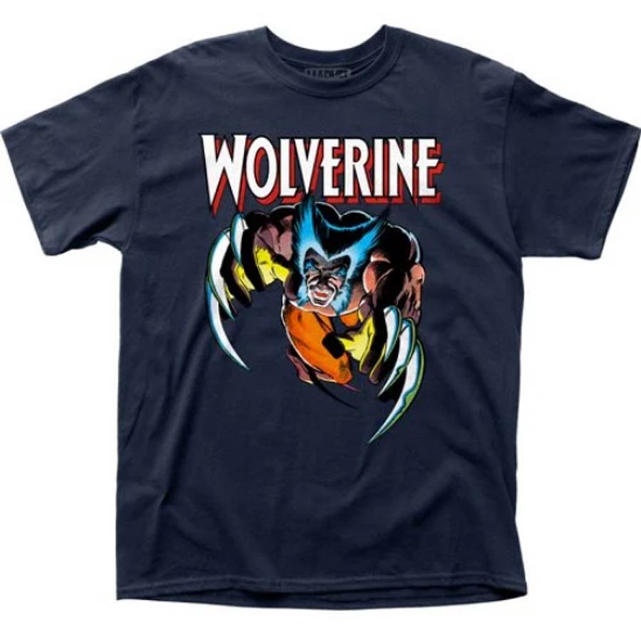 Wolverine Attack Frank Miller Fitted Jersey Navy T-Shirt Large
