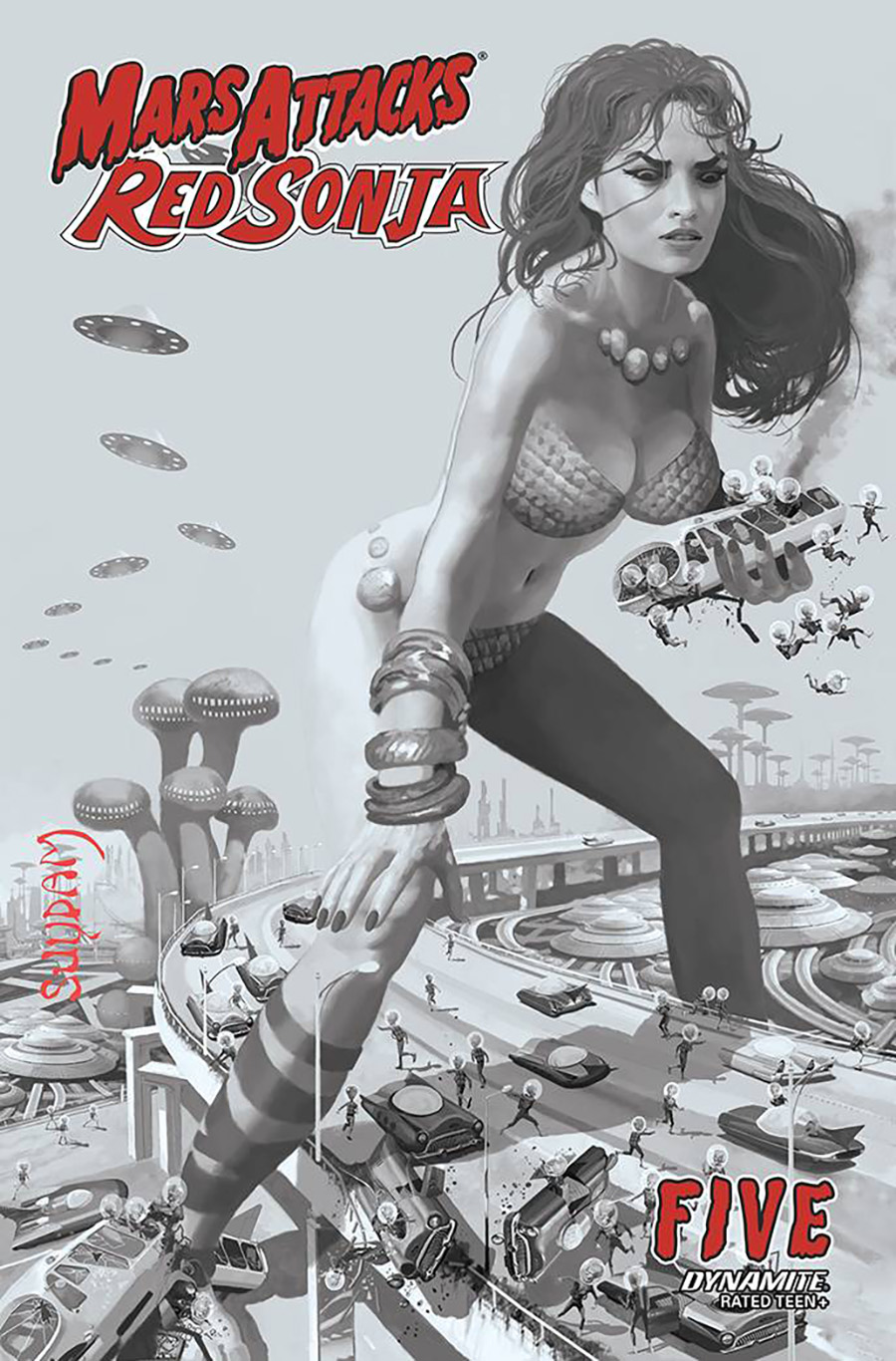 Mars Attacks Red Sonja #5 Cover G Incentive Arthur Suydam Black & White Cover