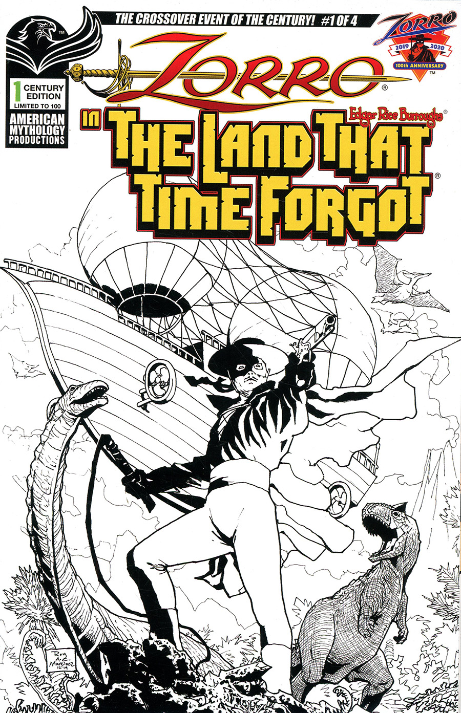 Zorro In The Land That Time Forgot #1 Cover D Limited Edition Roy Allan Martinez Black & White Cover