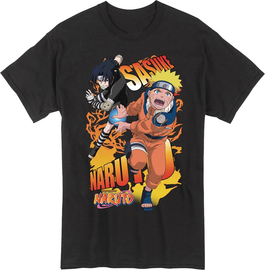 Naruto Naruto And Sasuke Black T-Shirt Large