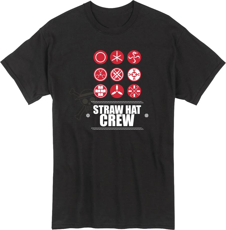 One Piece Straw Hat Crew Logos Black T-Shirt Large