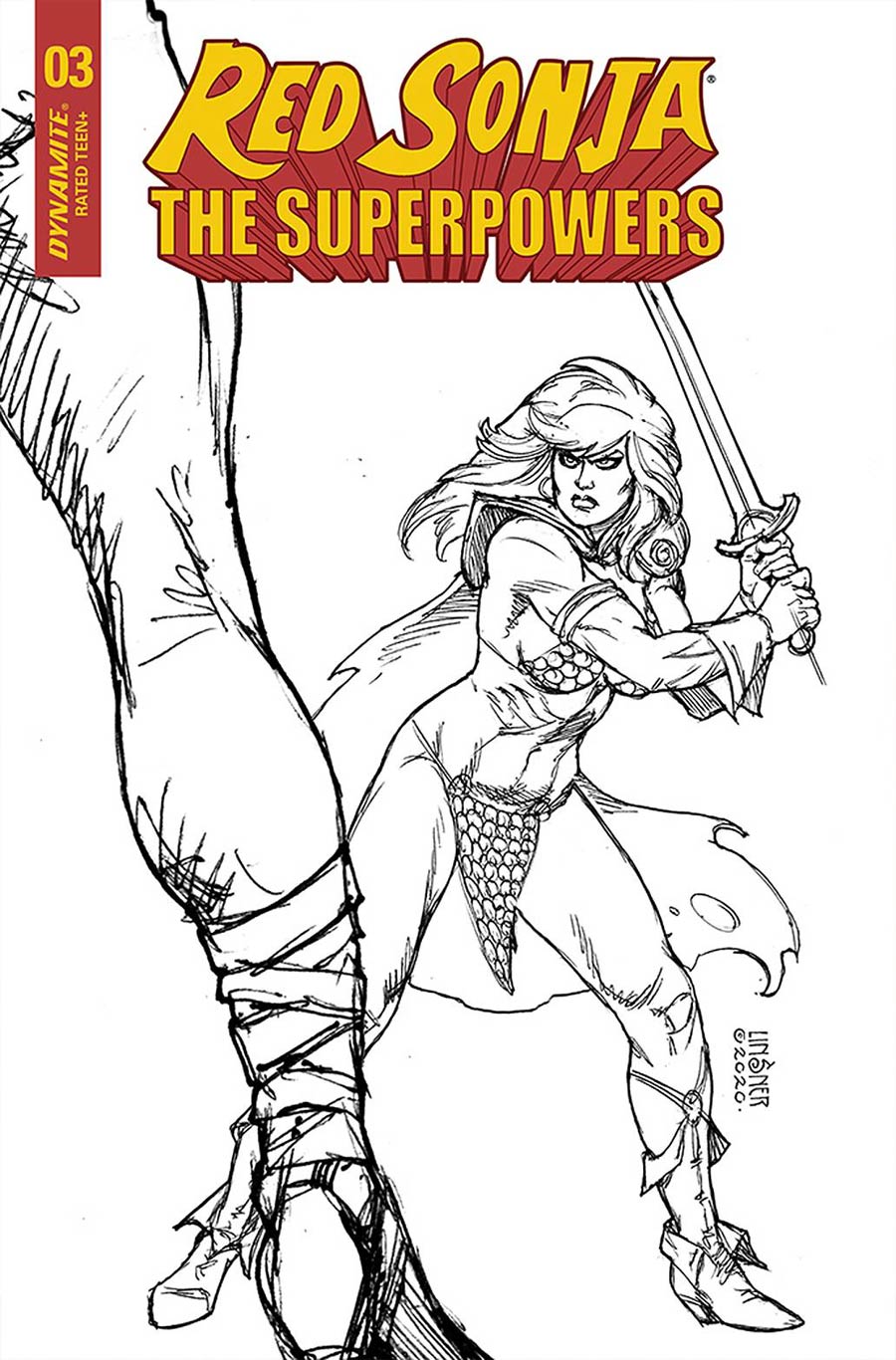 Red Sonja The Superpowers #3 Cover J Incentive Joseph Michael Linsner Black & White Cover