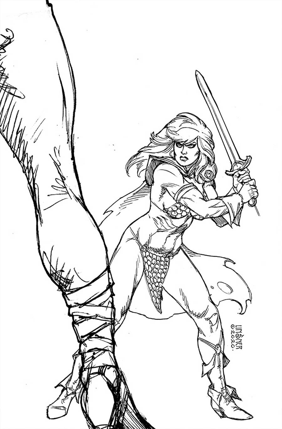 Red Sonja The Superpowers #3 Cover P Incentive Joseph Michael Linsner Black & White Virgin Cover