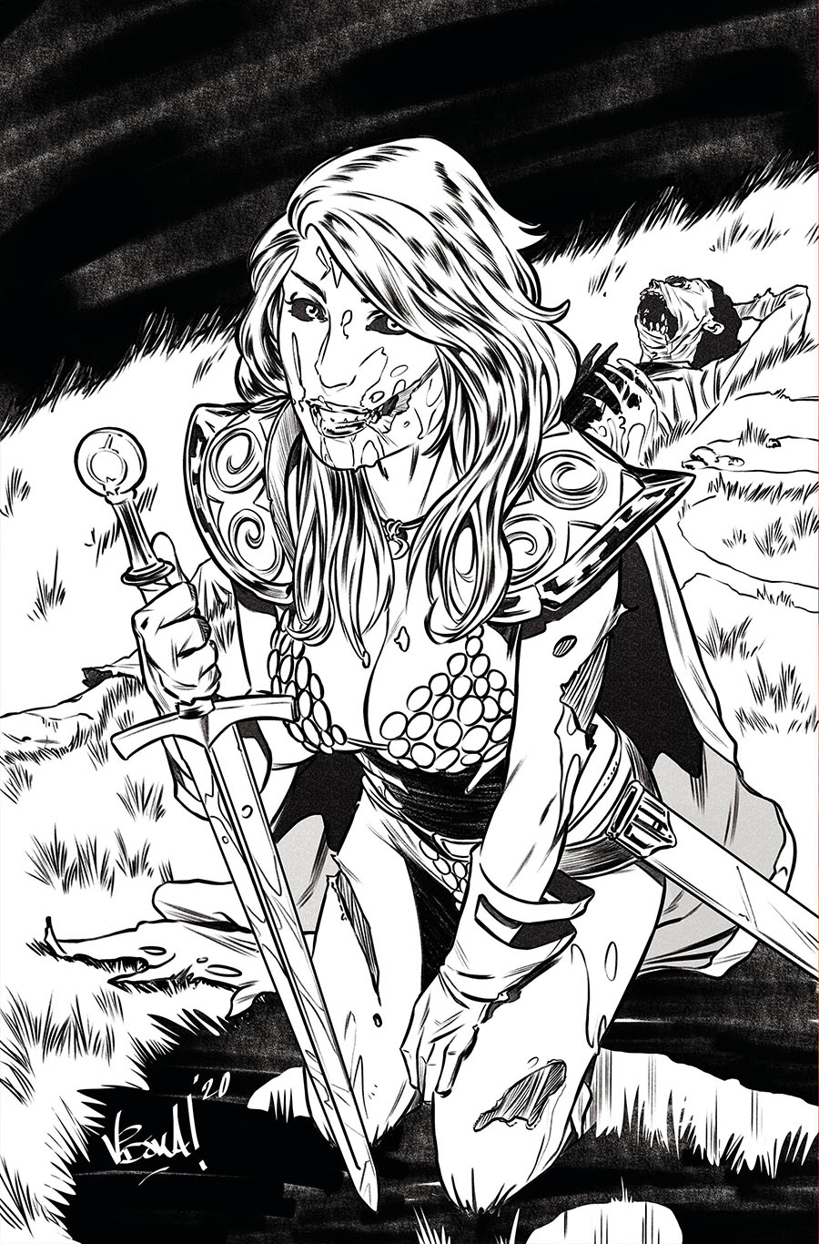 Red Sonja The Superpowers #1 Cover G Incentive Vincenzo Federici Zombie Black & White Virgin Variant Cover