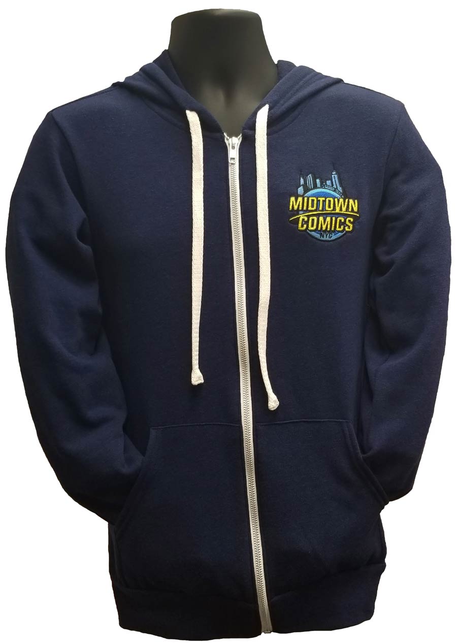 Midtown Comics Embroidered Logo Navy Full-Zip Hoodie Large