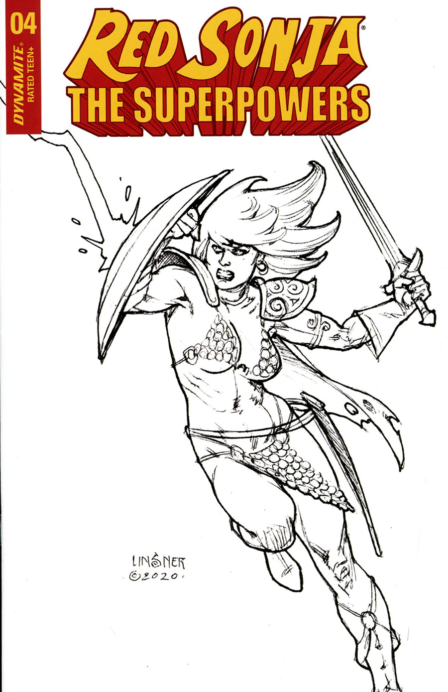 Red Sonja The Superpowers #4 Cover N Incentive Joseph Michael Linsner Black & White Cover