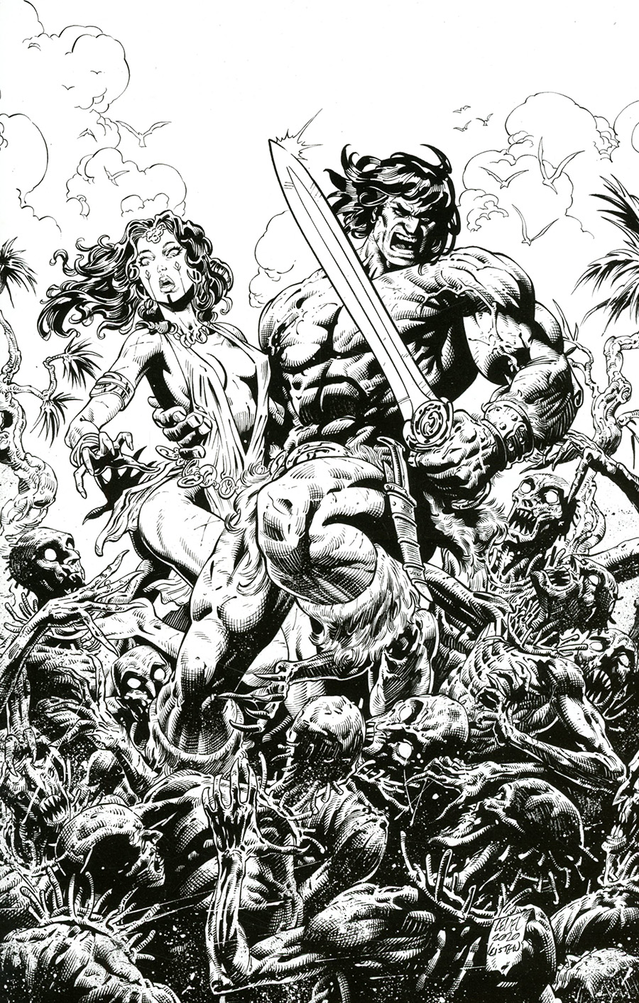 Cimmerian Iron Shadows In The Moon #1 Cover G Incentive Brian Level Black & White Line Art Cover