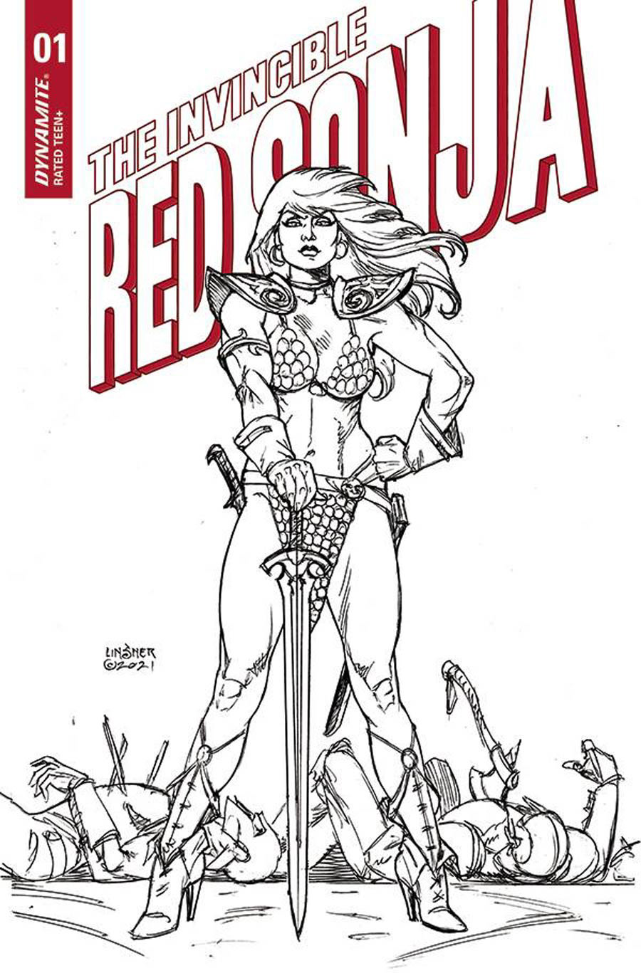 Invincible Red Sonja #1 Cover N Incentive Joseph Michael Linsner Line Art Cover