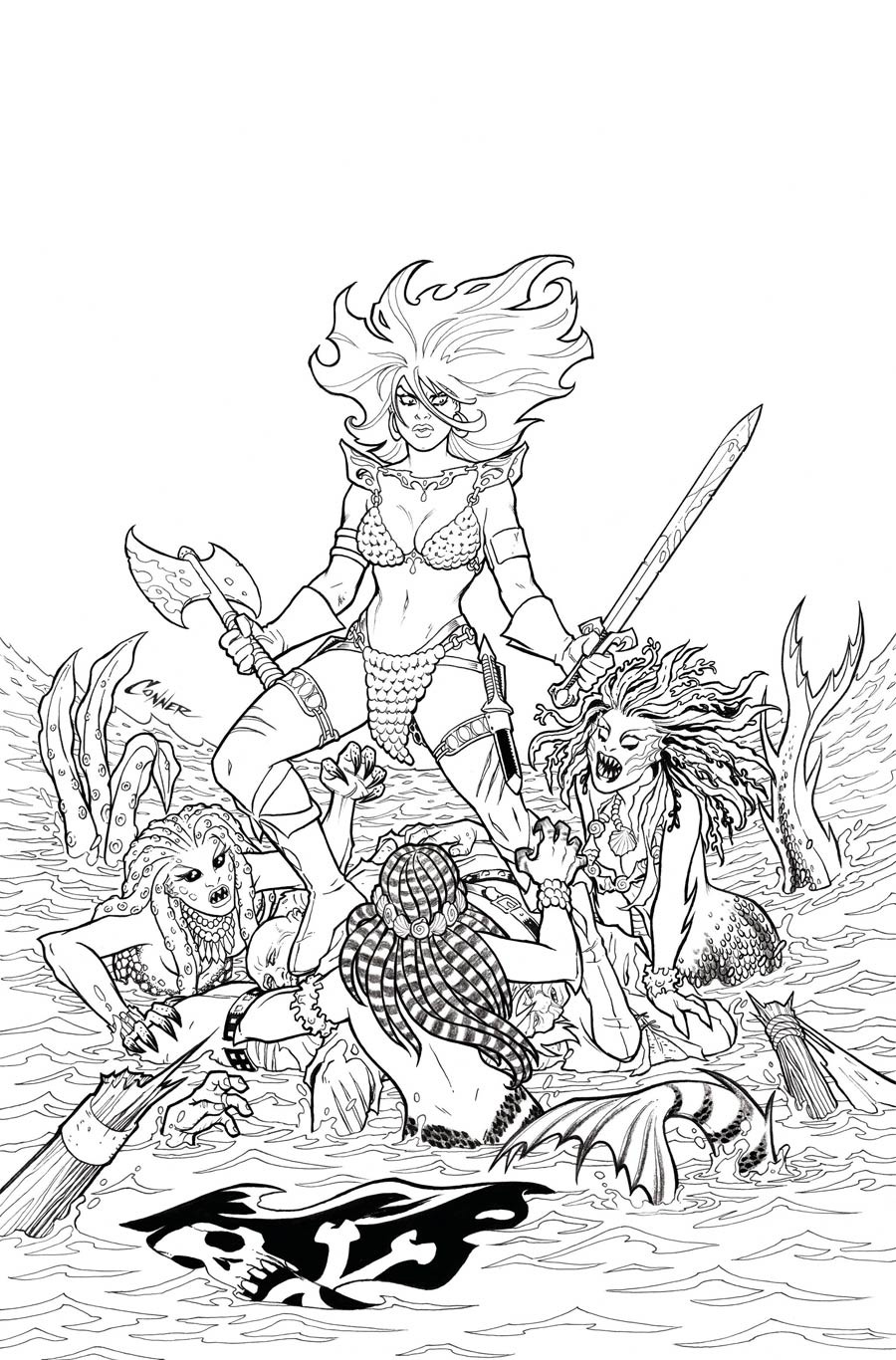 Invincible Red Sonja #1 Cover Q Incentive Amanda Conner Line Art Virgin Cover